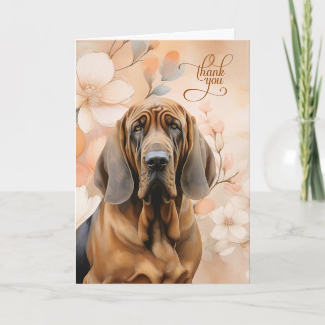 Bloodhound Dog with Peach Blossoms Thank You Card (Front)
