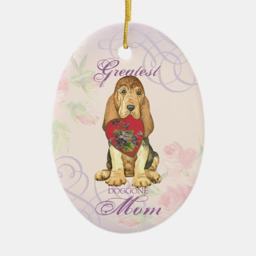 Bloodhound Heart Mom Ceramic Ornament