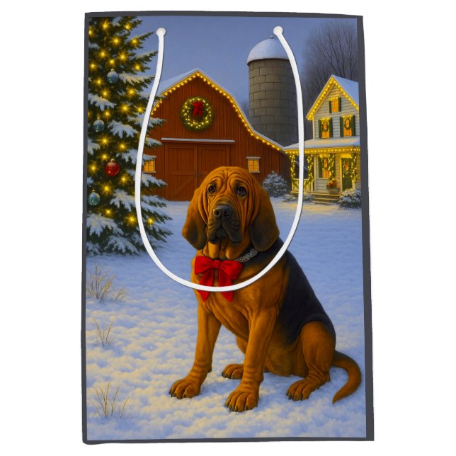Bloodhound Holiday Card Medium Gift Bag (Front)