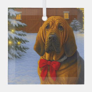 Bloodhound Holiday  Glass Ornament