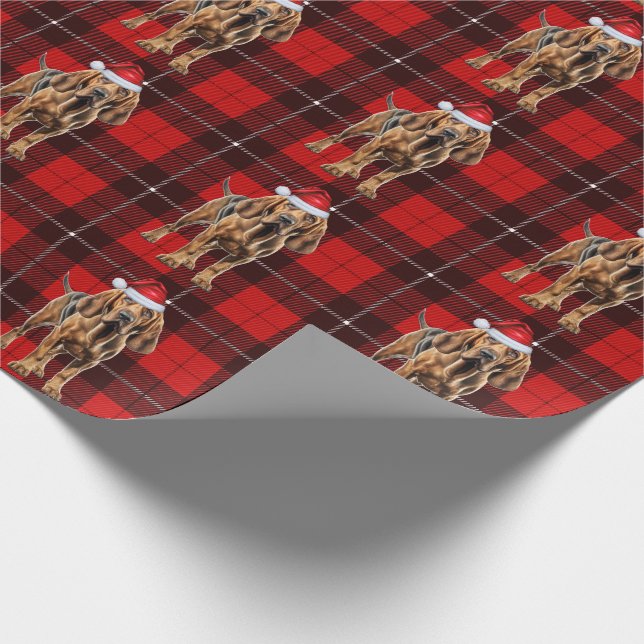 Bloodhound Holiday Red Plaid Christmas Wrapping Paper (Corner)