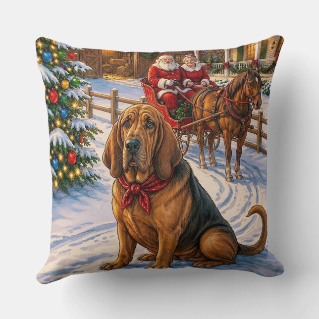 Bloodhound Holiday  Throw Pillow (Back)