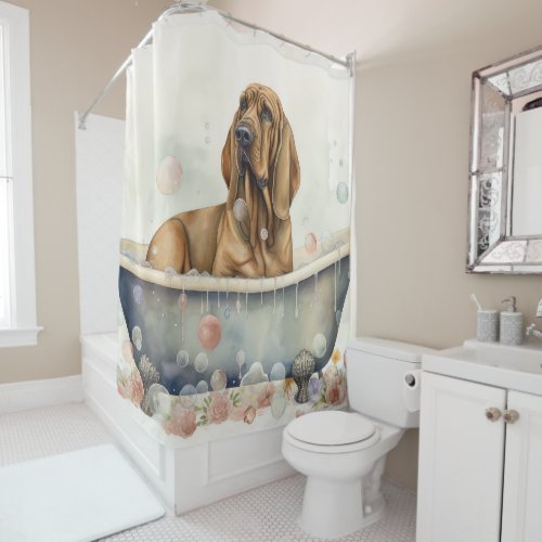 Bloodhound In Bathtub Watercolor Dog Art  Shower Curtain