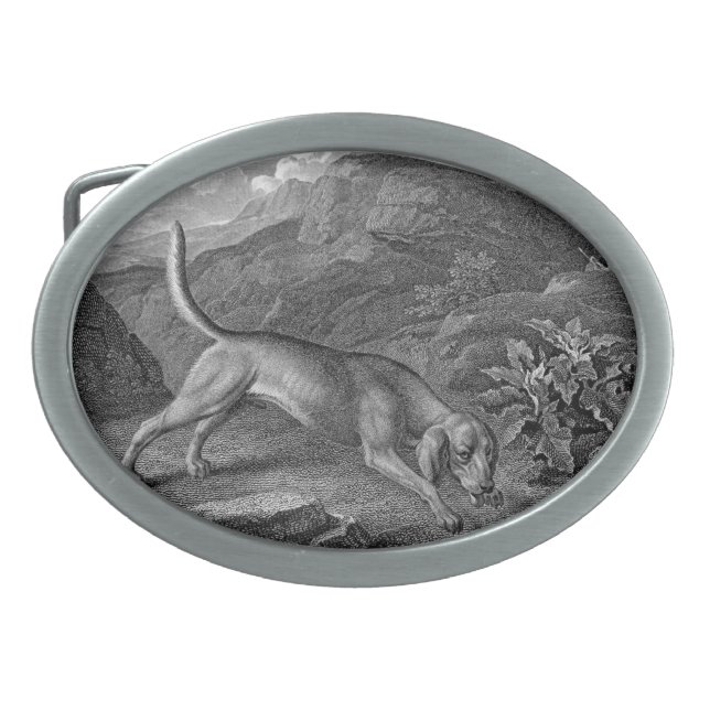 Bloodhound in Black and White Oval Belt Buckle (Front)
