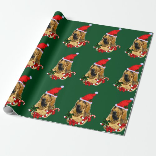Bloodhound in Santa Hat Christmas Wrapping Paper