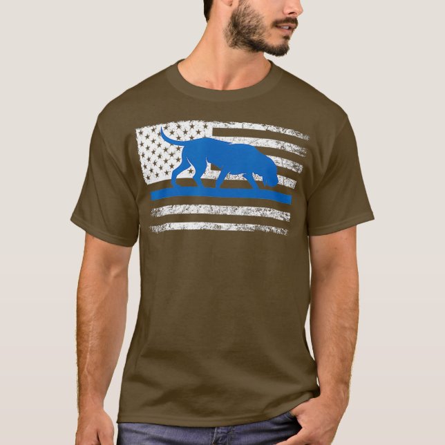 Bloodhound K9 Police Officer USA Flag Thin Blue T-Shirt (Front)