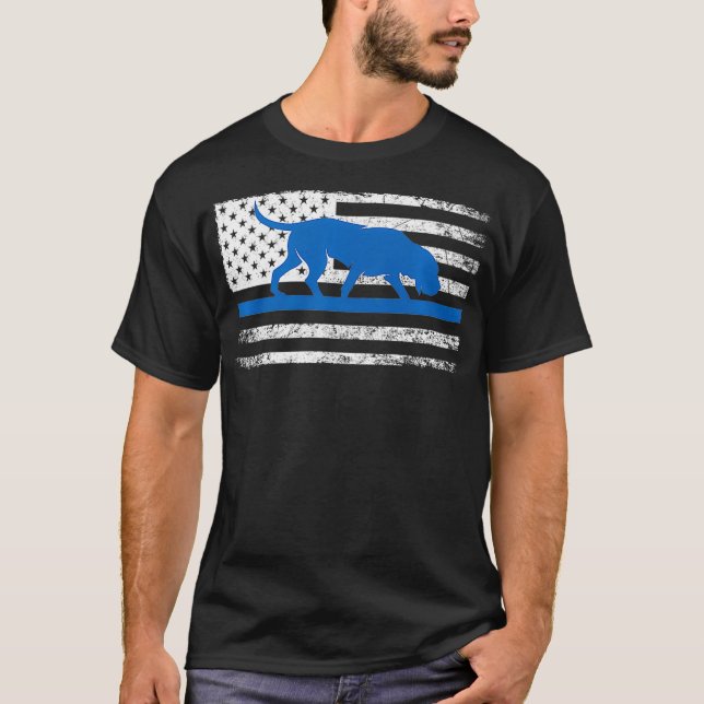 Bloodhound K9 Police Officer USA Flag Thin Blue T-Shirt (Front)