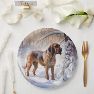 Bloodhound Let It Snow Christmas Paper Plates