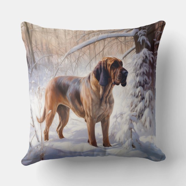 Bloodhound Let It Snow Christmas Throw Pillow (Back)