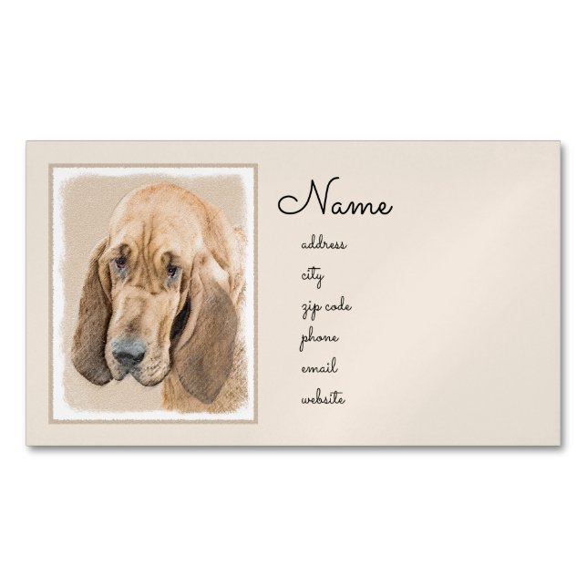 Bloodhound Painting - Cute Original Dog Art Business Card Magnet (Front)
