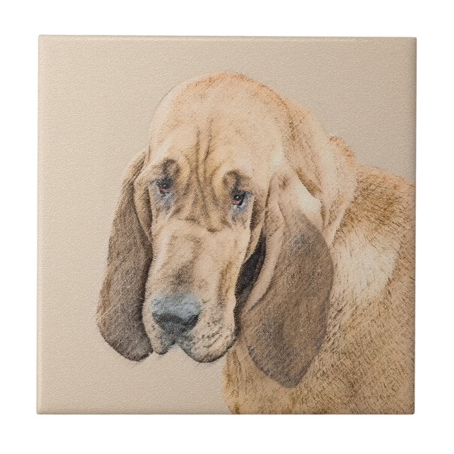 Bloodhound Painting - Cute Original Dog Art Ceramic Tile (Front)