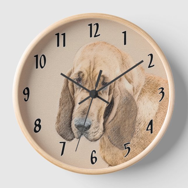 Bloodhound Painting - Cute Original Dog Art Clock (Front)