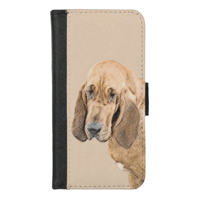 Bloodhound Painting - Cute Original Dog Art iPhone Wallet Case (Front)