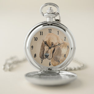 Bloodhound Painting - Cute Original Dog Art Pocket Watch