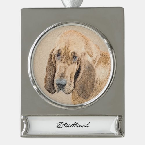 Bloodhound Painting _ Cute Original Dog Art Silver Plated Banner Ornament
