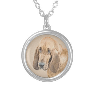 Bloodhound Painting - Cute Original Dog Art Silver Plated Necklace