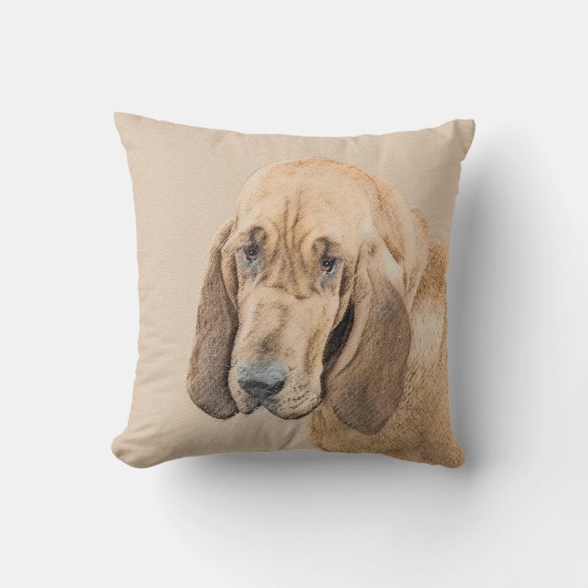 Bloodhound Painting - Cute Original Dog Art Throw Pillow (Front)