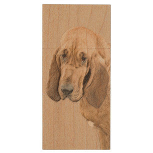 Bloodhound Painting - Cute Original Dog Art Wood USB Flash Drive