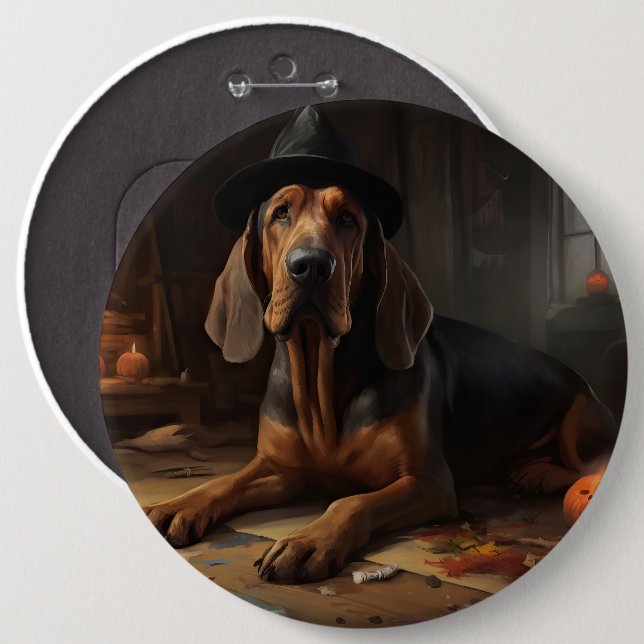 Bloodhound Pumpkins Halloween Scary  Button (Front & Back)