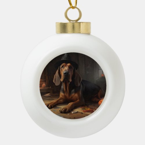 Bloodhound Pumpkins Halloween Scary  Ceramic Ball Christmas Ornament