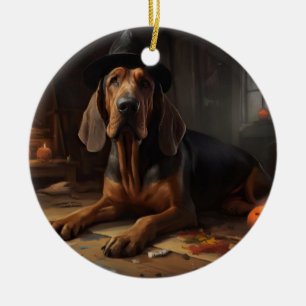 Bloodhound Pumpkins Halloween Scary Ceramic Ornament