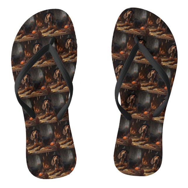 Bloodhound Pumpkins Halloween Scary  Flip Flops (Footbed)