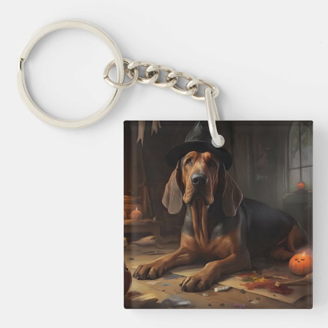 Bloodhound Pumpkins Halloween Scary  Keychain (Front)