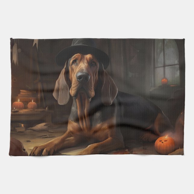 Bloodhound Pumpkins Halloween Scary  Kitchen Towel (Horizontal)