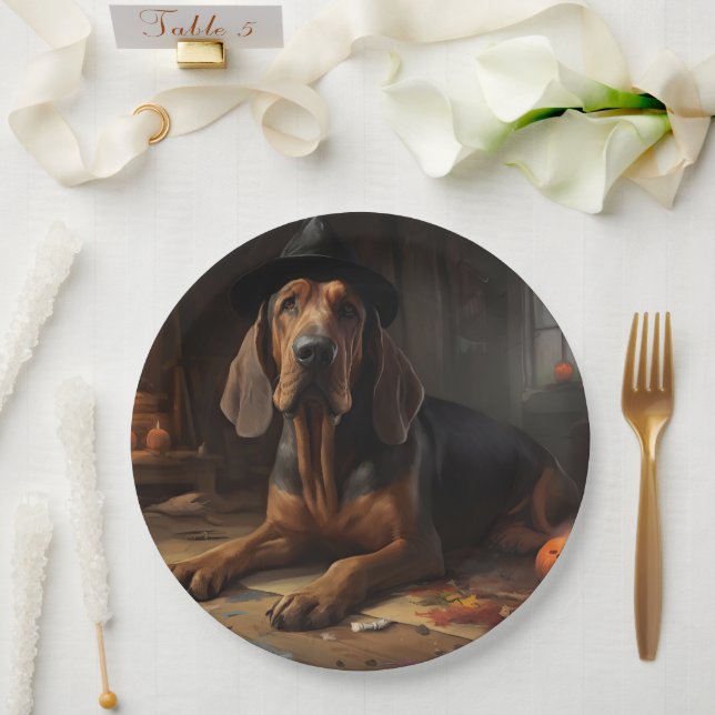Bloodhound Pumpkins Halloween Scary  Paper Plates (Wedding)