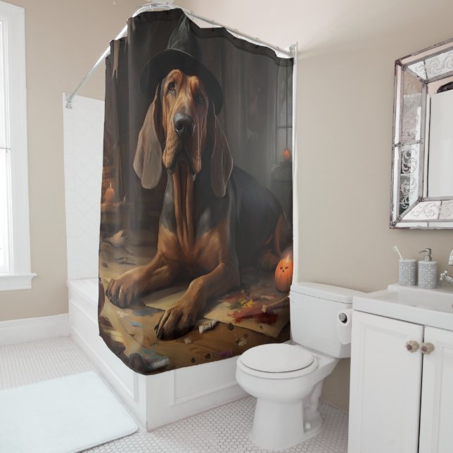 Bloodhound Pumpkins Halloween Scary  Shower Curtain (In Situ)