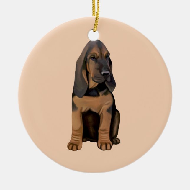 Bloodhound Puppy Ceramic Ornament (Front)