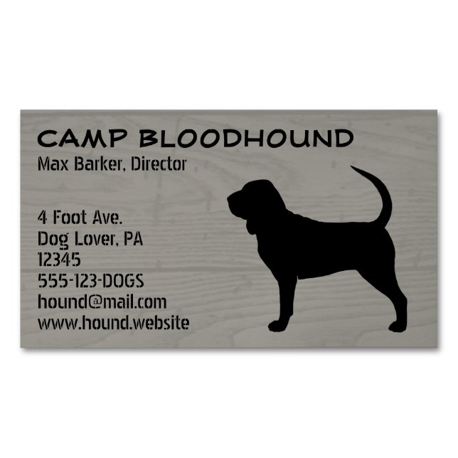 Bloodhound Silhouette Dog Breed Faux Wood Style Business Card Magnet (Front)
