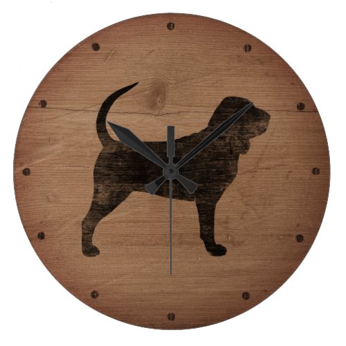 Bloodhound Silhouette Rustic Style Large Clock
