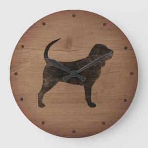 Bloodhound Silhouette Rustic Style Large Clock