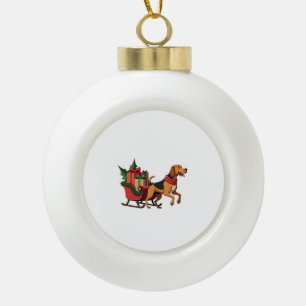 Bloodhound Sleigh Puller Ceramic Ball Christmas Ornament