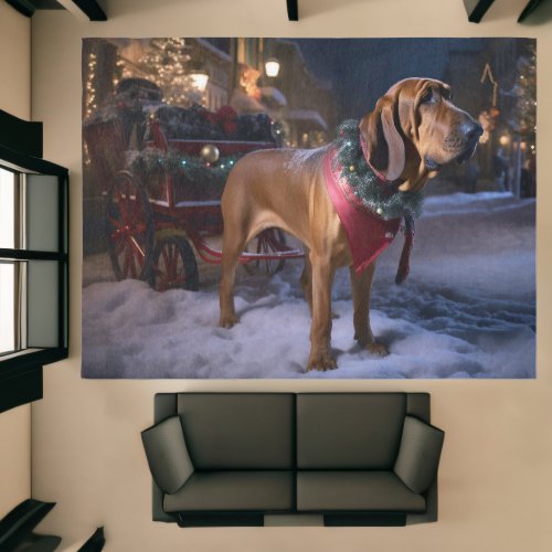 Bloodhound Snowy Sleigh Ride Christmas Decor  Rug