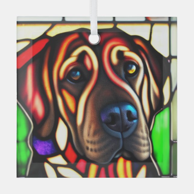 Bloodhound "Stained Glass"  Glass Ornament (Front)