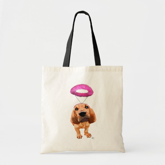 Bloodhound With Angelic Pink Halo Tote Bag (Front)