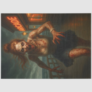 Bloodied Zombie Woman on Arcade Boardwalk Gothic Tissue Paper