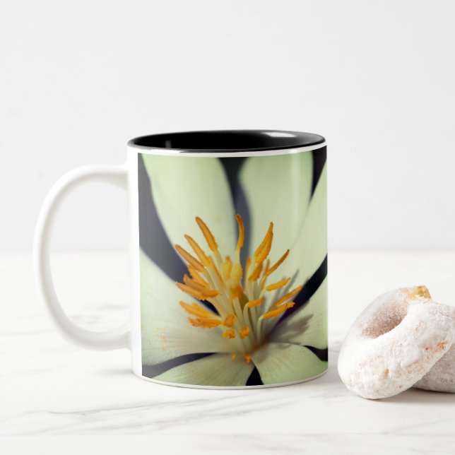 Bloodroot Flower Center Personalized Two-Tone Coffee Mug (With Donut)