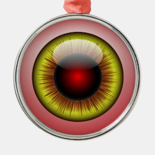 Bloodshot Eyeball Yellow Iris Round Pupil Metal Ornament