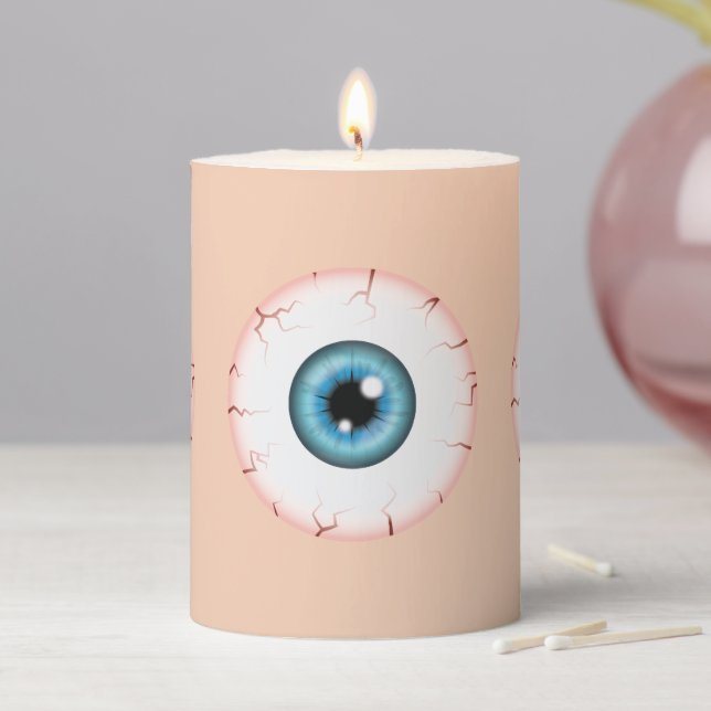 Bloodshot Halloween Eyeballs In Different Colors Pillar Candle (In Situ)
