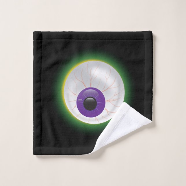 Bloodshot Purple Glowing Eyeball Boo Halloween Wash Cloth (Wash Cloth)