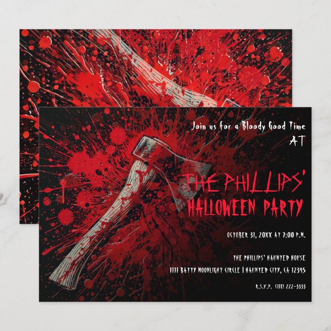 Bloody Ax Scary Horror Halloween Party Invitation (Front/Back)