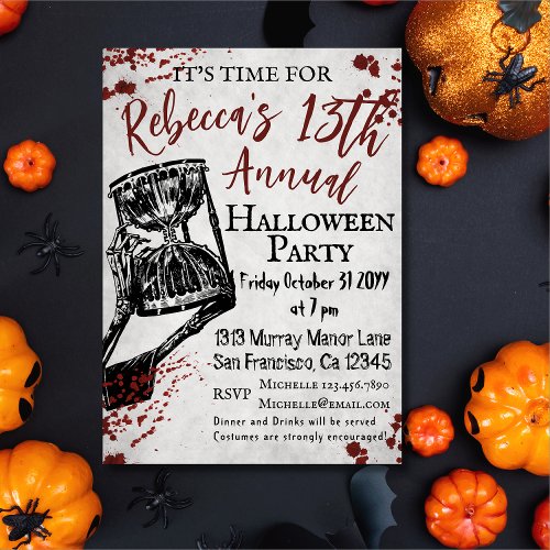 Bloody Creepy Skeleton Halloween Party Invitation