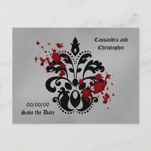 Bloody damask save the date announcement postcard