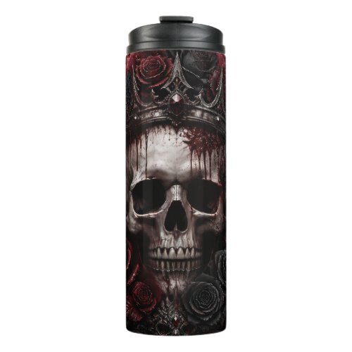 Bloody Gothic Skull Crown and Rose Thermal Tumbler