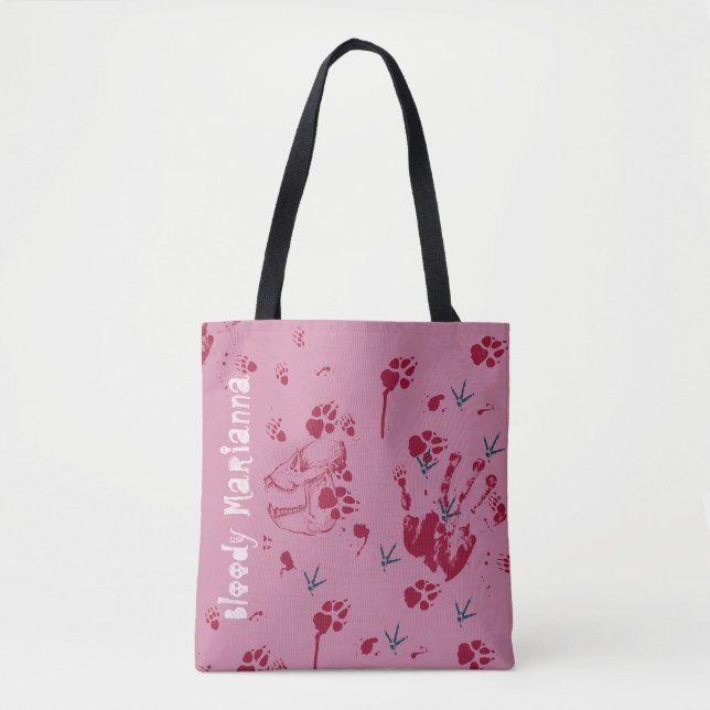 Bloody Halloween Skull Creepy Blood Traces Name Tote Bag (Front)