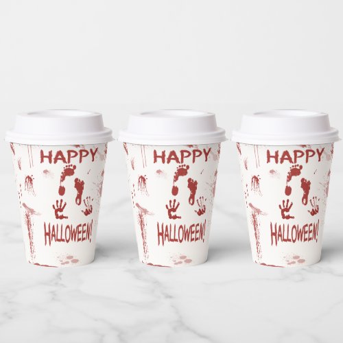 Bloody Hand & Foot Print Happy Halloween Paper Cups