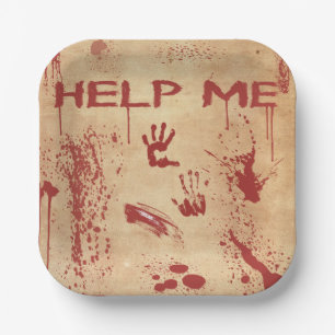 Bloody Hand Print Blood Splattered Halloween Paper Plates